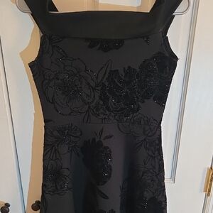 Black Floral Appliqué Midi Dress